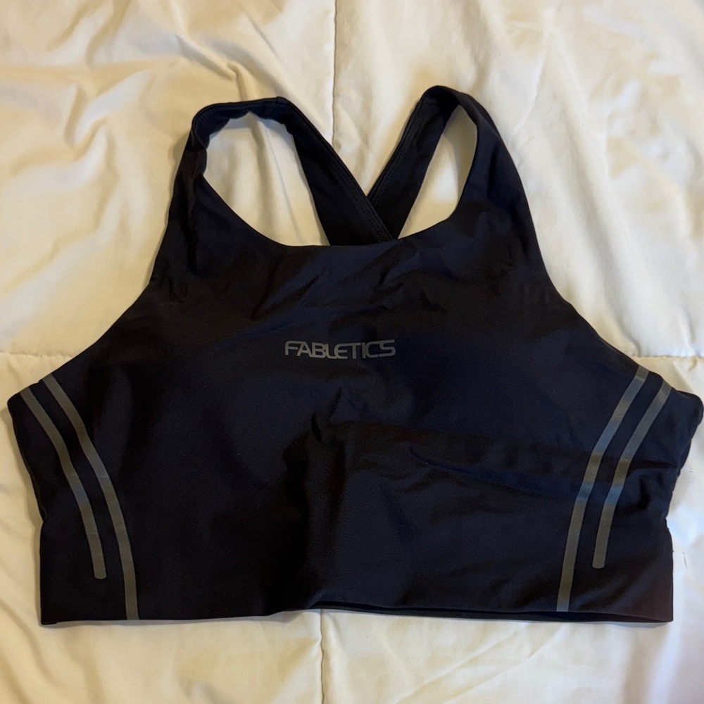 Fabletics Navy Sports Bra with Gray Accents
